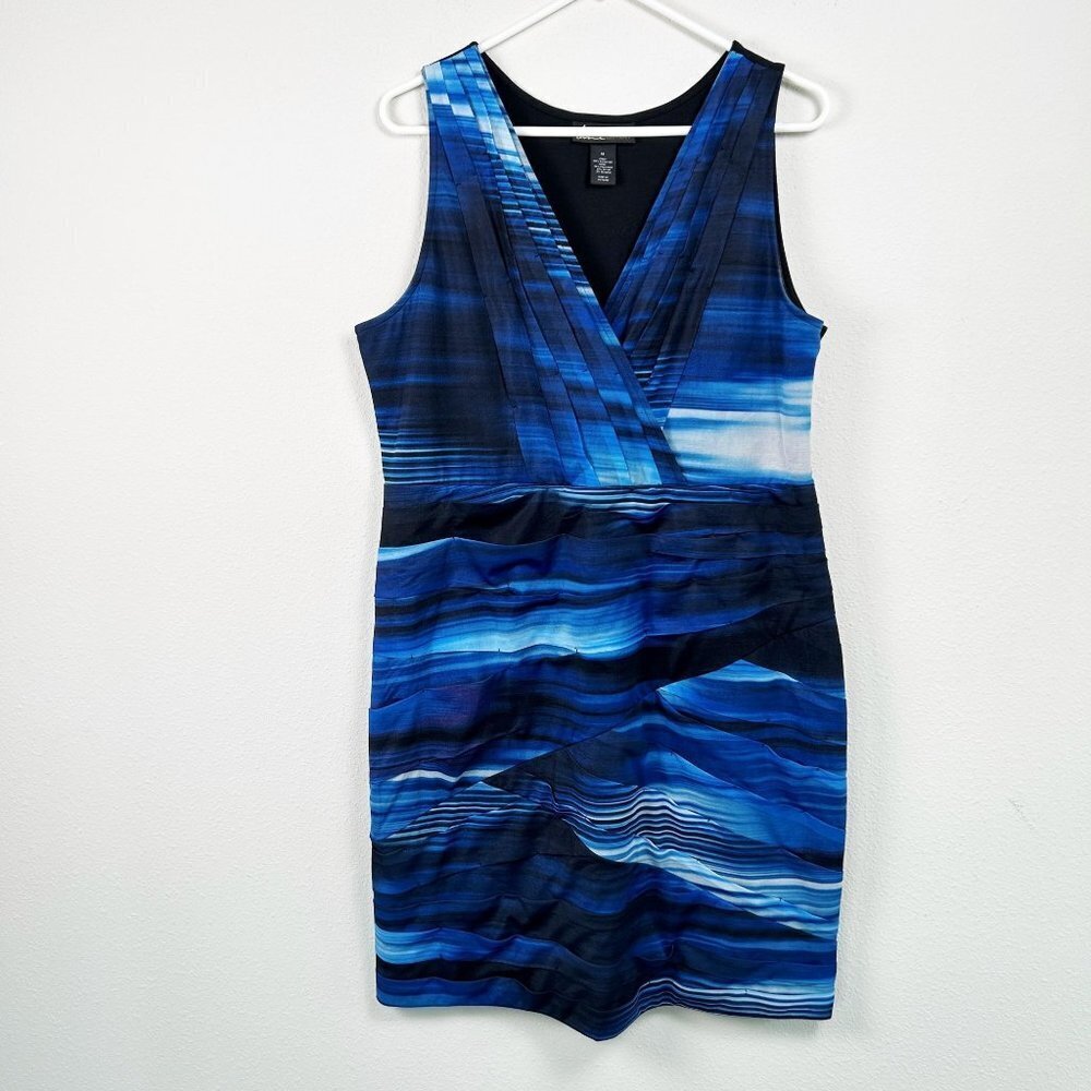 Lane Bryant Dress Size 16 Blue Black V-Neck Sheath Sleeveless Stretch Knee